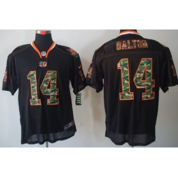 Nike Cincinnati Bengals #14 Andy Dalton Black With Camo Elite Jersey