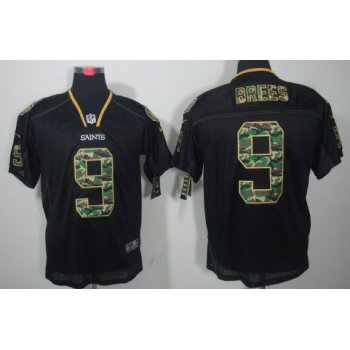 Nike New Orleans Saints #9 Drew Brees Black With Camo Elite Jersey