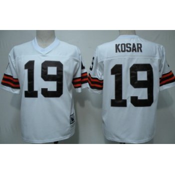 Cleveland Browns #19 Bernie Kosar White Short-Sleeved Throwback Jersey