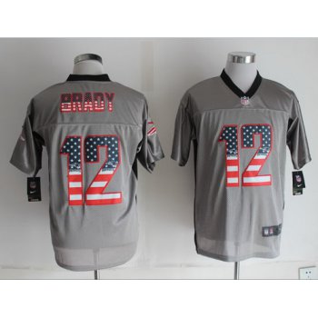 Nike New England Patriots #12 Tom Brady 2014 USA Flag Fashion Gray Elite Jersey