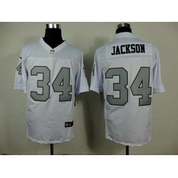 Nike Oakland Raiders #34 Bo Jackson White With Silvery Elite Jersey