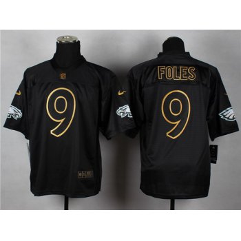 Nike Philadelphia Eagles #9 Nick Foles 2014 All Black/Gold Elite Jersey