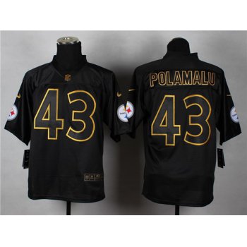 Nike Pittsburgh Steelers #43 Troy Polamalu 2014 All Black/Gold Elite Jersey