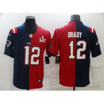 Men's Tampa Bay Buccaneers #12 Tom Brady Red Navy Super Bowl Split Stitched Jersey