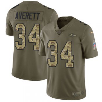 Nike Ravens #34 Anthony Averett Olive Camo Men's Stitched NFL Limited 2017 Salute To Service Jersey