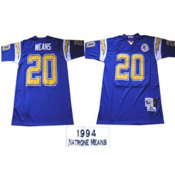 San Diego Chargers #20 Natrone Means Navy Blue Throwback Jersey