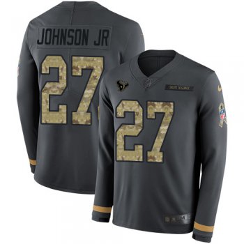 Nike Texans #27 Duke Johnson Jr Anthracite Salute to Service Men's Stitched NFL Limited Therma Long Sleeve Jersey