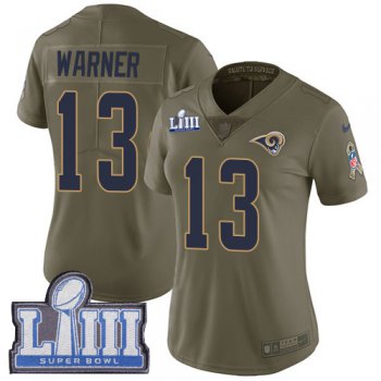 Women's Los Angeles Rams #13 Kurt Warner Olive Nike NFL 2017 Salute to Service Super Bowl LIII Bound Limited Jersey