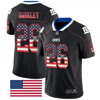 Nike New York Giants #26 Saquon Barkley Black Men's Stitched NFL Limited Rush USA Flag Jersey