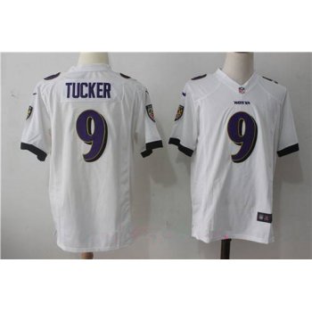 Men's Baltimore Ravens #9 Justin Tucker White Road Stitched NFL Nike Game Jersey