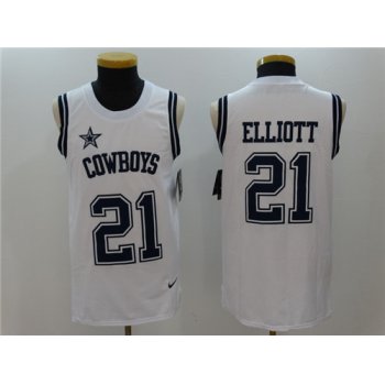 Men's Dallas Cowboys #21 Ezekiel Elliott White Color Rush 2017 Vest Stitched NFL Nike Tank Top Jersey