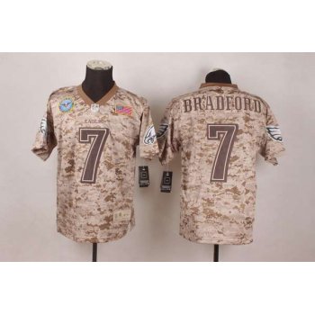 Men's Philadelphia Eagles #7 Sam Bradford USMC Camo Elite Jersey With Flag Patch