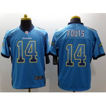 Men's San Diego Chargers #14 Dan Fouts Nike Drift Fashion Blue Elite Jersey