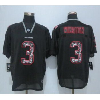 Men's Tampa Bay Buccaneers #3 Jameis Winston Nike Lights Out Black Ornamented Elite Jersey