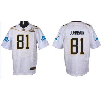 Men's Detroit Lions #81 Calvin Johnson White 2016 Pro Bowl Nike Elite Jersey