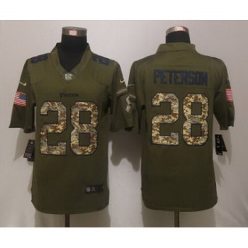 Men's Minnesota Vikings #28 Adrian Peterson Green Salute To Service 2015 NFL Nike Limited Jersey