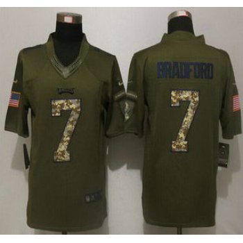 Men's Philadelphia Eagles #7 Sam Bradford Green Salute to Service 2015 NFL Nike Limited Jersey