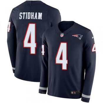 Nike Patriots #4 Jarrett Stidham Navy Blue Team Color Men's Stitched NFL Limited Therma Long Sleeve Jersey