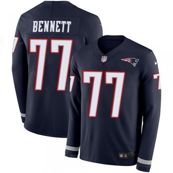 Nike Patriots #77 Michael Bennett Navy Blue Team Color Men's Stitched NFL Limited Therma Long Sleeve Jersey