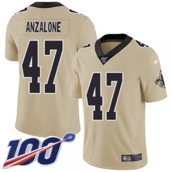 Nike Saints #47 Alex Anzalone Gold Men's Stitched NFL Limited Inverted Legend 100th Season Jersey