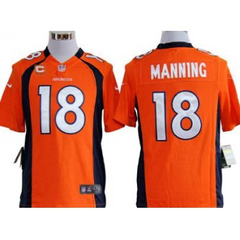 Nike Denver Broncos #18 Peyton Manning Orange C Patch Game Jersey