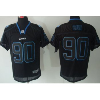 Nike Detroit Lions #90 Ndamukong Suh Lights Out Black Elite Jersey