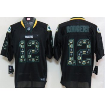 Nike Green Bay Packers #12 Aaron Rodgers Lights Out Black Ornamented Elite Jersey