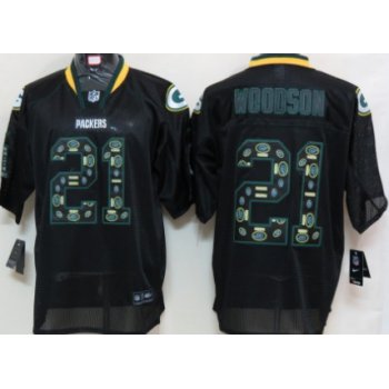 Nike Green Bay Packers #21 Charles Woodson Lights Out Black Ornamented Elite Jersey