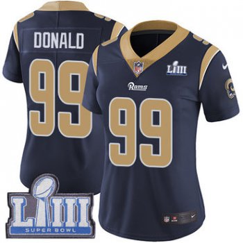 #99 Limited Aaron Donald Navy Blue Nike NFL Home Women's Jersey Los Angeles Rams Vapor Untouchable Super Bowl LIII Bound