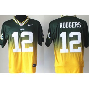 Nike Green Bay Packers #12 Aaron Rodgers Green/Yellow Fadeaway Elite Jersey