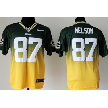 Nike Green Bay Packers #87 Jordy Nelson Green/Yellow Fadeaway Elite Jersey