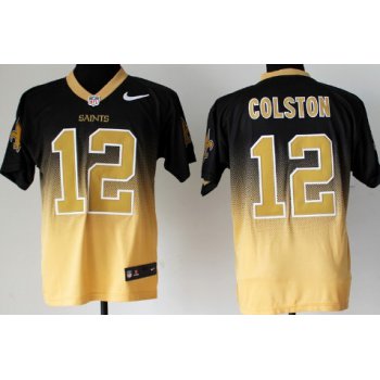 Nike New Orleans Saints #12 Marques Colston Black/Gold Fadeaway Elite Jersey