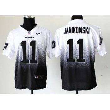 Nike Oakland Raiders #11 Sebastian Janikowski White/Black Fadeaway Elite Jersey