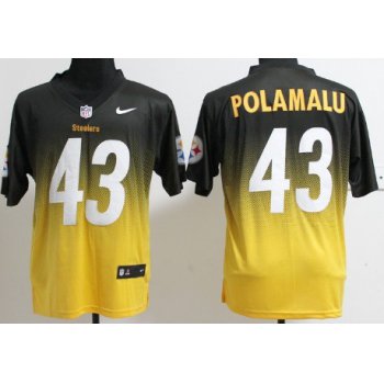 Nike Pittsburgh Steelers #43 Troy Polamalu Black/Yellow Fadeaway Elite Jersey