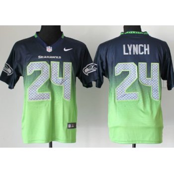 Nike Seattle Seahawks #24 Marshawn Lynch Navy Blue/Green Fadeaway Elite Jersey