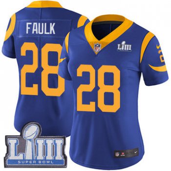 #28 Limited Marshall Faulk Royal Blue Nike NFL Alternate Women's Jersey Los Angeles Rams Vapor Untouchable Super Bowl LIII Bound