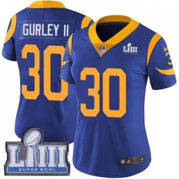 #30 Limited Todd Gurley Royal Blue Nike NFL Alternate Women's Jersey Los Angeles Rams Vapor Untouchable Super Bowl LIII Bound