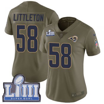 #58 Limited Cory Littleton Olive Nike NFL Women's Jersey Los Angeles Rams 2017 Salute to Service Super Bowl LIII Bound