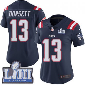 Women's New England Patriots #13 Phillip Dorsett Navy Blue Nike NFL Rush Vapor Untouchable Super Bowl LIII Bound Limited Jersey