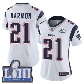 Women's New England Patriots #21 Duron Harmon White Nike NFL Road Vapor Untouchable Super Bowl LIII Bound Limited Jersey