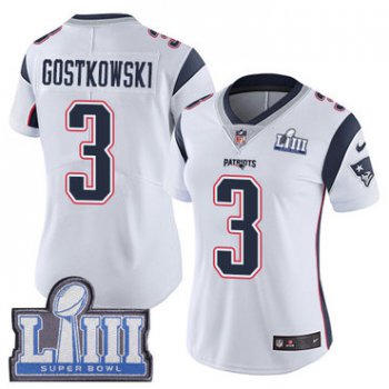 Women's New England Patriots #3 Stephen Gostkowski White Nike NFL Road Vapor Untouchable Super Bowl LIII Bound Limited Jersey