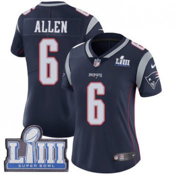 Women's New England Patriots #6 Ryan Allen Navy Blue Nike NFL Home Vapor Untouchable Super Bowl LIII Bound Limited Jersey