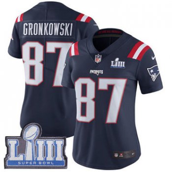 Women's New England Patriots #87 Rob Gronkowski Navy Blue Nike NFL Rush Vapor Untouchable Super Bowl LIII Bound Limited Jersey