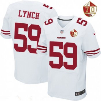 Men's San Francisco 49ers #59 Aaron Lynch White 70th Anniversary Patch Stitched NFL Nike Elite Jersey