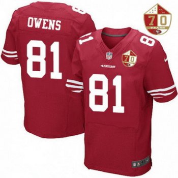 Men's San Francisco 49ers #81 Terrell Owens Scarlet Red 70th Anniversary Patch Stitched NFL Nike Elite Jersey