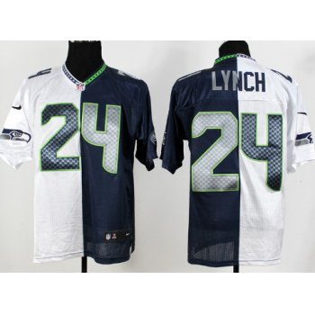 Nike Seattle Seahawks #24 Marshawn Lynch White/Navy Blue Two Tone Elite Jersey