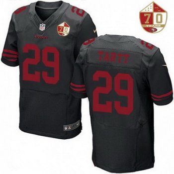 Men's San Francisco 49ers #29 Jaquiski Tartt Black Color Rush 70th Anniversary Patch Stitched NFL Nike Elite Jersey