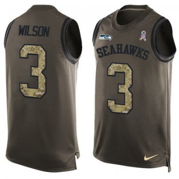 Men's Seattle Seahawks #3 Russell Wilson Green Salute to Service Hot Pressing Player Name & Number Nike NFL Tank Top Jersey