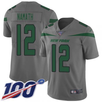 Nike Jets #12 Joe Namath Gray Men's Stitched NFL Limited Inverted Legend 100th Season Jersey