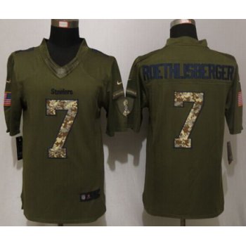 Men's Pittsburgh Steelers #7 Ben Roethlisberger Green Salute To Service 2015 NFL Nike Limited Jersey